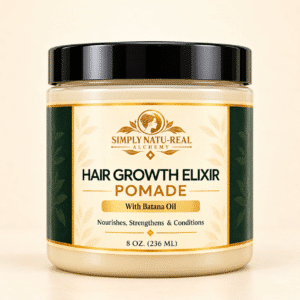 A jar of Simply Natu-Real Alchemy Hair Growth Elixir Pomade with Batana Oil